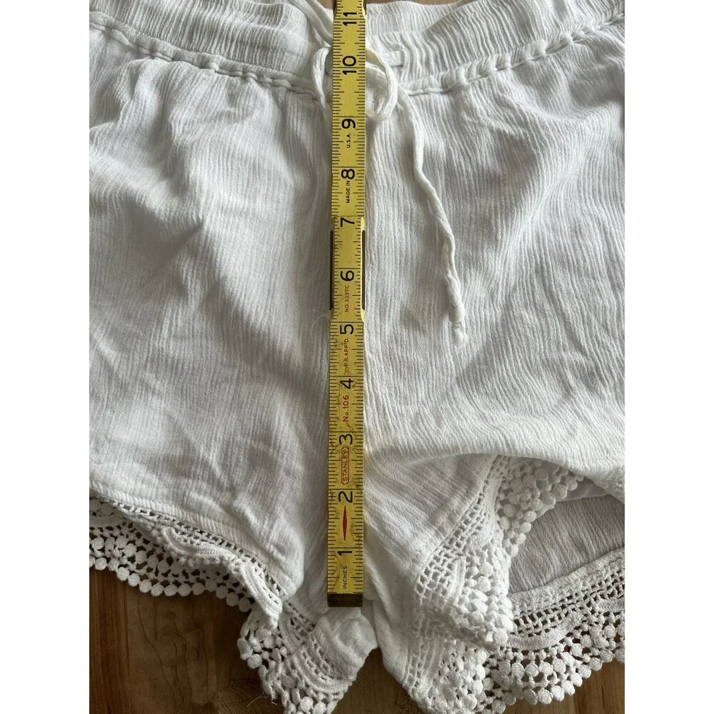 Women’s Casual Drawstring Shorts Lace Trim Lined Lightweight Beachy White M - Picture 5 of 10